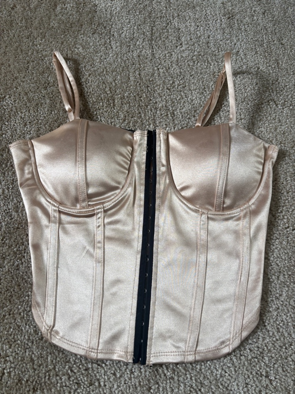 Gold Corset Satin Bustier Top in Champagne